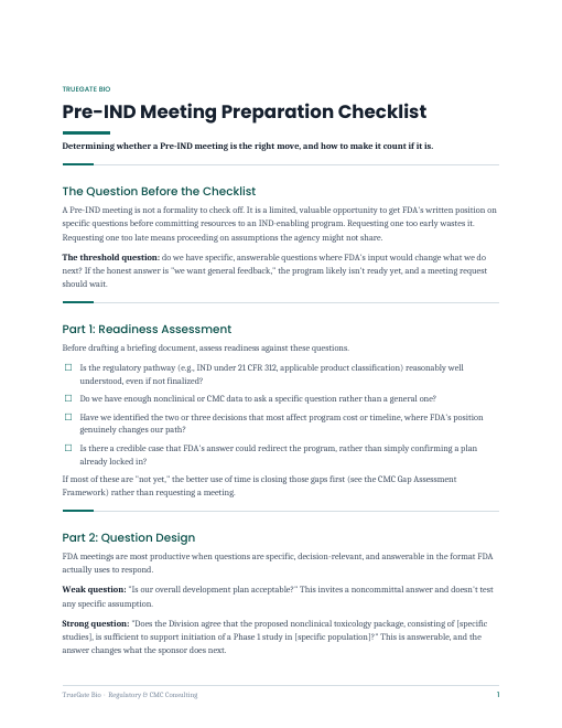 Pre-IND Meeting Preparation Checklist