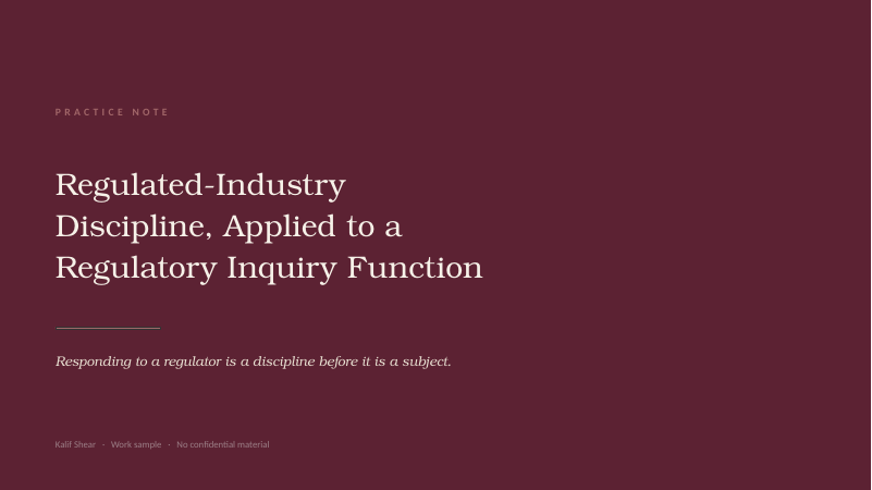 Regulated Discipline, Mapped Across Functions